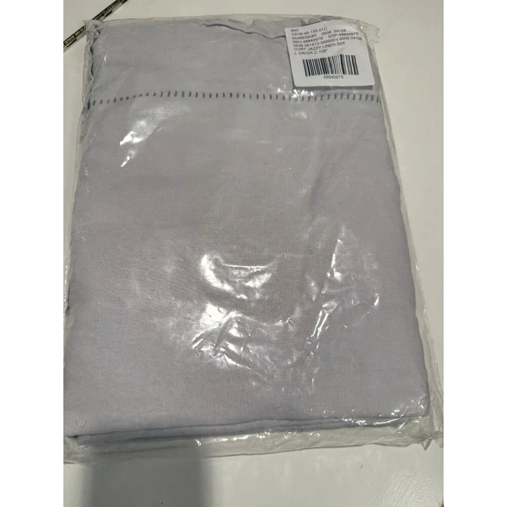 NWT Anthropologie Jazzy Linen Light Grey Curtain Edge Stitch 50